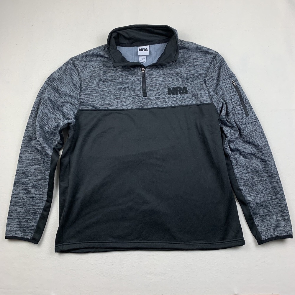 NRA 1/4 Zip Jacket Mens XL Two Tone Fleece Pullover Black Gray Logo Mock Neck